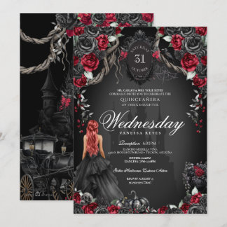 Schwarze Rose Rotes Quinceañera Gothic Halloween Einladung