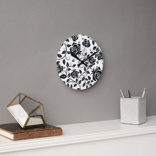 Schwarze Rose Runde Wanduhr