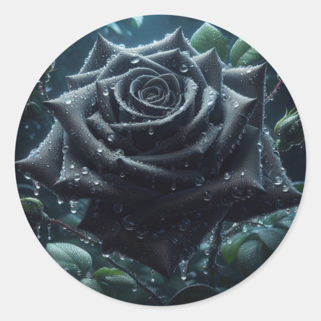 Schwarze Rose Runder Aufkleber (Vorderseite)