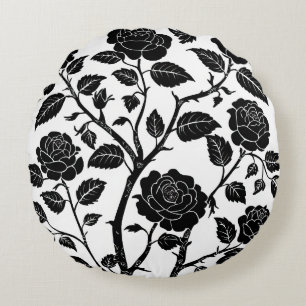 Schwarze Rose Rundes Kissen