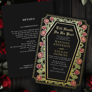 Schwarze Rose Sarg gotische Hochzeit Alles in eine Folieneinladung