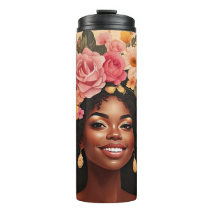 Schwarze Rose & Sonnenblumen, geschmeidig Thermosbecher