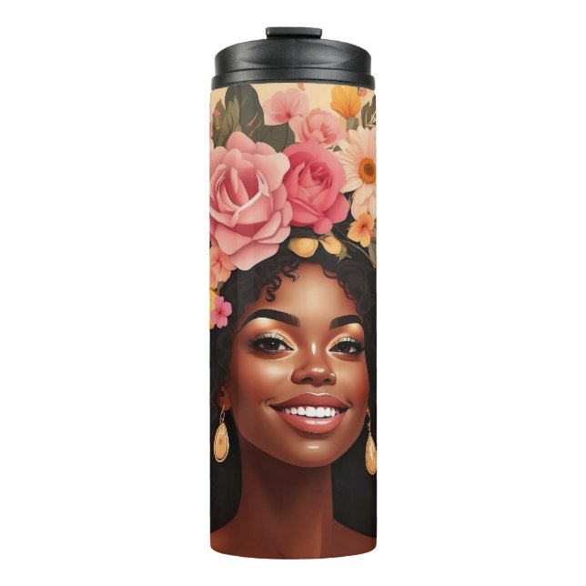 Schwarze Rose & Sonnenblumen, geschmeidig Thermosbecher (Vorderseite)