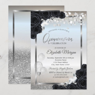 Schwarze Rose Weine Glasballons Quinceañera Einladung