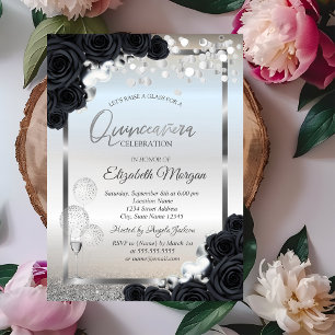 Schwarze Rose Weine Glasballons Quinceañera Einladung