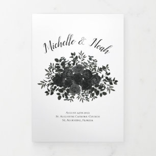 Schwarze Rose Weißgothische Hochzeit Dreifach-gefaltete Programmkarte