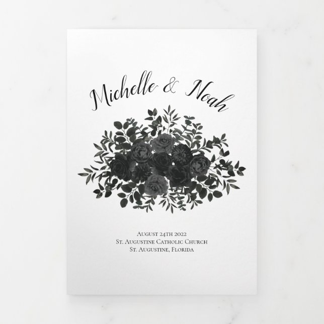 Schwarze Rose Weißgothische Hochzeit Dreifach-gefaltete Programmkarte (Cover)