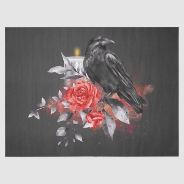 Schwarze Rose Whimsisches Aquarellfarbendekoupage Seidenpapier (Vorderseite)
