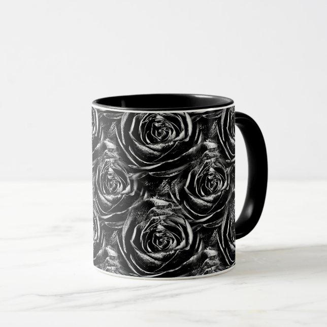 Schwarze Rose Zentrum Abstraktes Foto Muster Tasse (VorderseiteRechts)