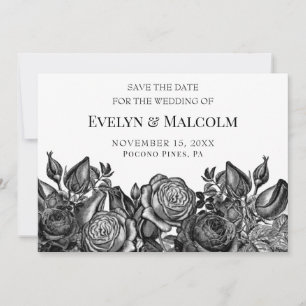 Schwarze Rosen auf weißem Save-the-Date-STD Einladung