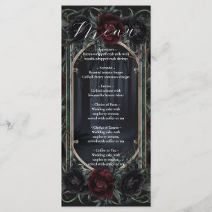 Schwarze Rosen Florale Gotische Halloween-Hochzeit Menükarte