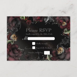 Schwarze Rosen & Totenköpfe Gothic Hochzeit RSVP K Karte
