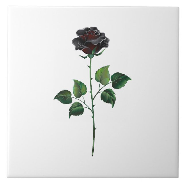 Schwarze Rosenblüte Fliese (Vorderseite)