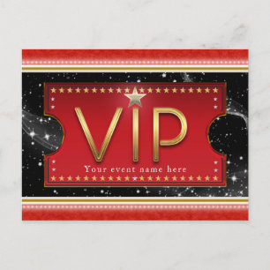 Schwarze Rot Gold & Silber Glam VIP Event Party Einladungspostkarte