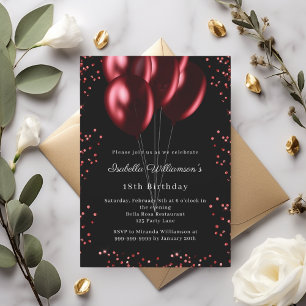 Schwarze rote Ballons Geburtstag Einladungspostkarte