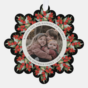 Schwarze rote Beeren+Grünpflanzen Feiertagspapier Ornament Karte