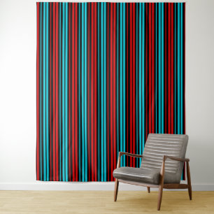 Schwarze rote blaue Streifenmuster Wandteppich