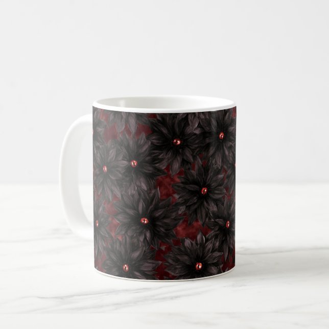 Schwarze rote Blumen Kaffeetasse (Vorderseite Links)
