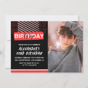 Schwarze rote Foto-Einladungen zum 22. Geburtstag  Einladung