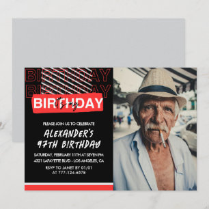 Schwarze rote Foto-Einladungen zum 97. Geburtstag  Einladung