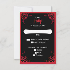 Schwarze rote gotische Hochzeit RSVP Karte