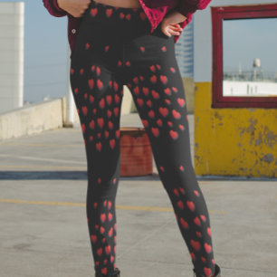 Schwarze rote Herzen Moderne Leggings Valentinstag