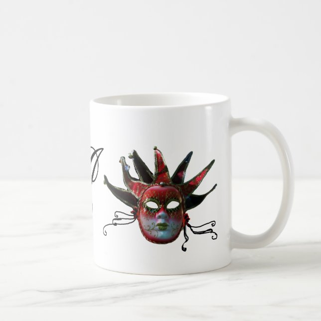 SCHWARZE ROTE JESTER MASK MONOGRAMM ,Party Kaffeetasse (Rechts)