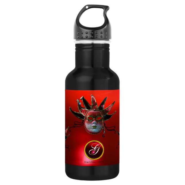 SCHWARZE ROTE JESTERMASK ,Party-Monogramm Masquera Edelstahlflasche (Vorderseite)