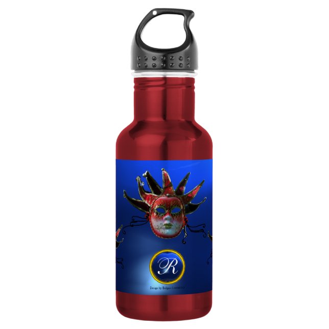 SCHWARZE ROTE JESTERMASK ,Party-Monogramm Masquera Trinkflasche (Vorderseite)