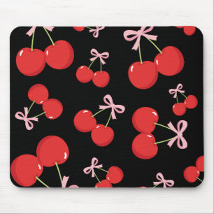 Schwarze Rote Kirschen Rosa Schleife Kokette Cotta Mousepad