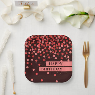 Schwarze rote Konfetti-Happy-Birthday-Teller Pappteller