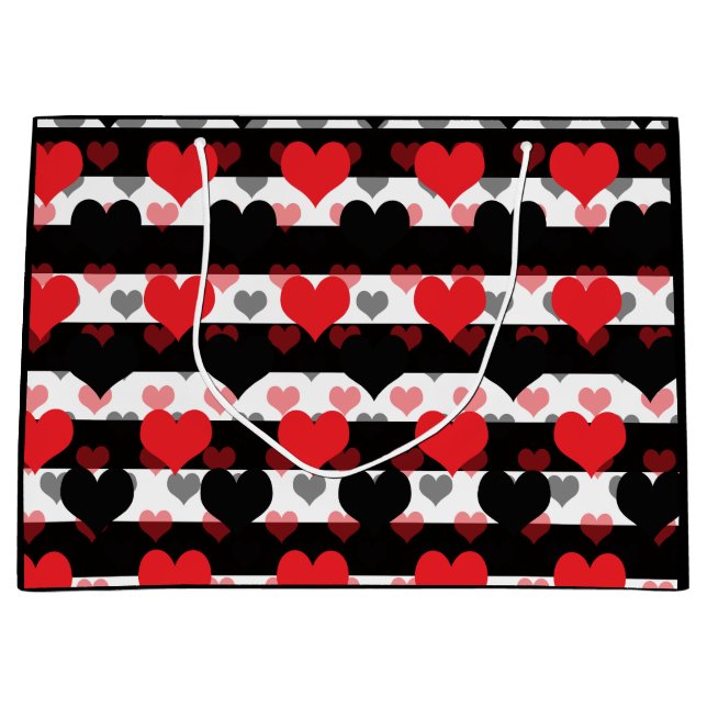 Schwarze rote Liebe mit Schwarz-weißen Streifen Große Geschenktüte (Vorderseite)