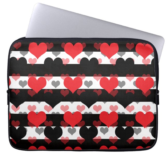 Schwarze rote Liebe mit Schwarz-weißen Streifen Laptopschutzhülle (Vorderseite)