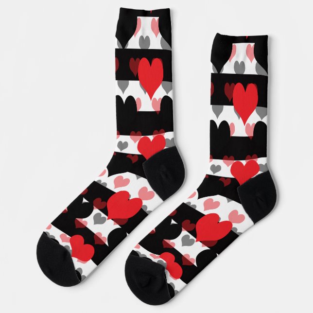 Schwarze rote Liebe mit Schwarz-weißen Streifen Socken (Linkes Detail)