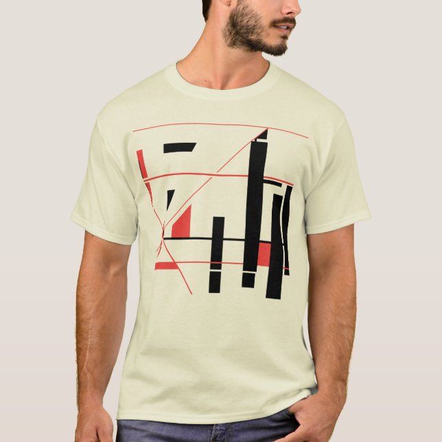 Schwarze, rote Linien, geometrische, Abstrakte Dar T-Shirt (Vorderseite)