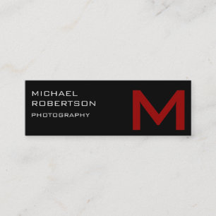 Schwarze Rote Monogramm Fotograf Geschäftskarte Mini Visitenkarte