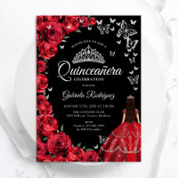 Schwarze Rote Rosen Schmetterlinge Quinceanera