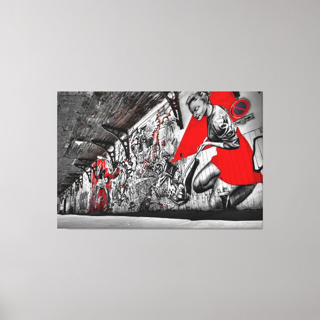Schwarze, rote und weiße Straße Kunst, Dichtung un Leinwanddruck (Vorderseite)