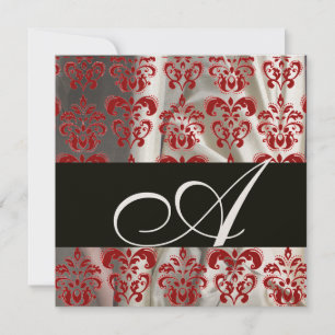 SCHWARZE ROTE WEISSE SILK DAMASK KLOTH MONOGRAM Go Einladung