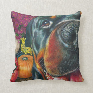 Schwarze Rottweiler Hundeherbst-Ernte-Kürbis-Kunst Kissen