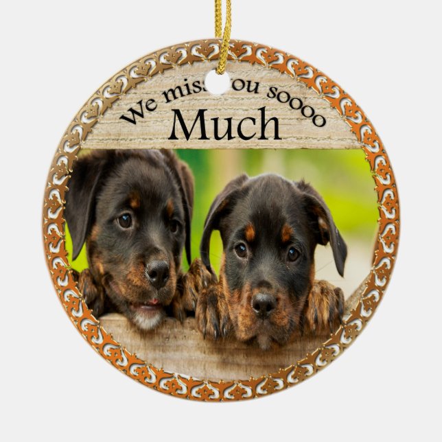 Schwarze Rottweiler niedliche Hunde mit traurigen  Keramik Ornament (Vorne)