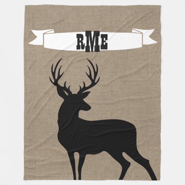 Schwarze Rotwild-Band-Monogramm-Fleece-Decke Fleecedecke (Vorderseite)