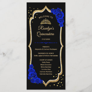 Schwarze Royal Blue Gold Quinceanera Programm