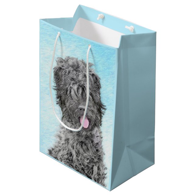 Schwarze Russische Terrier-Malerei - Niedlicher Or Mittlere Geschenktüte (Vorderseite Schrägansicht)