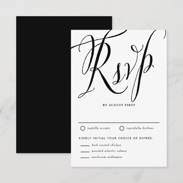 Schwarze rustikale Kalligraphie mit Wahlmöglichkei RSVP Karte (Vorne/Hinten)
