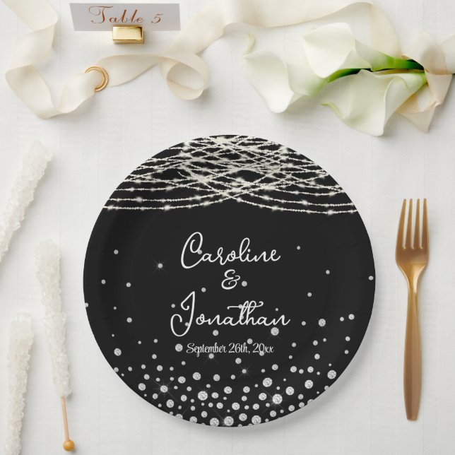 Schwarze Rustikale Lichter Hochzeit Pappteller (Hochzeit)