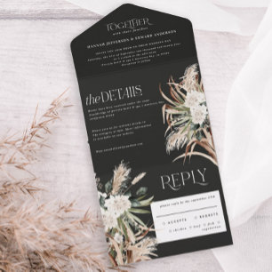  schwarze rustikale Pampas-Eukalyptus-Hochzeit  All In One Einladung