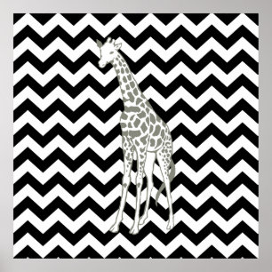 Schwarze Safari Zickzack mit Pop-Kunst-Giraffe Poster