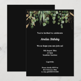 SCHWARZE SAGE EUCALYPTUS BIRTHDAY PARTY EINLADUNG