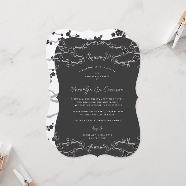 Schwarze Sakura Kirschblüten Zen Hochzeitsempfang Einladung (Vorderseite/Rückseite Beispiel)